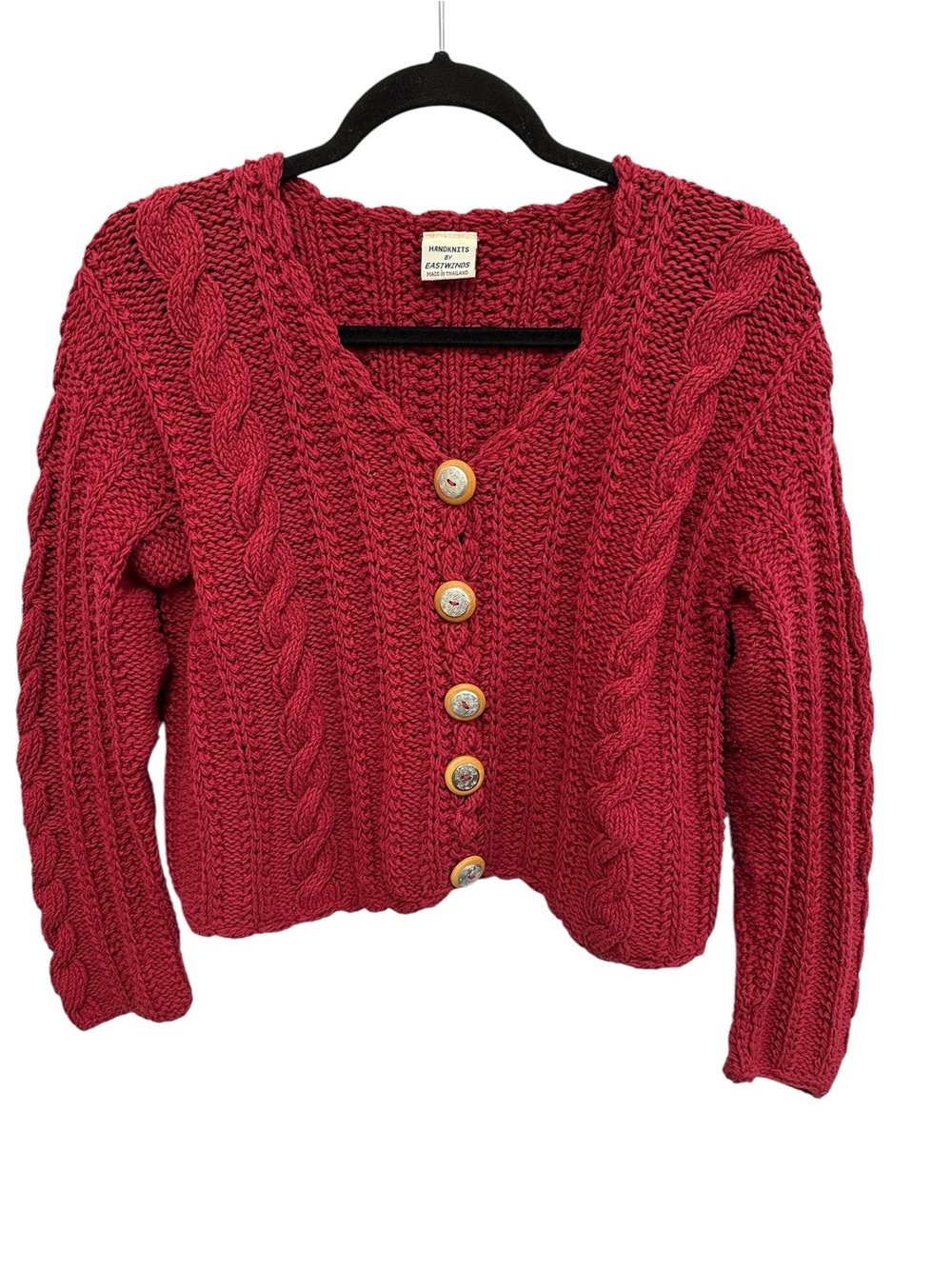 Handknits by Eastwinds chunky cable knit cardigan sweater with large buttons